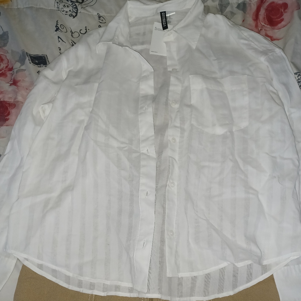 H&M White Sheer Button-Up Blouse
